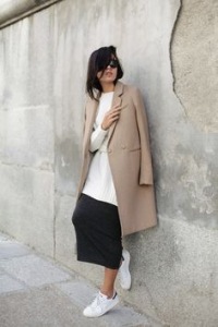 Wear with a long black skirt, cream loose knit and camel coat